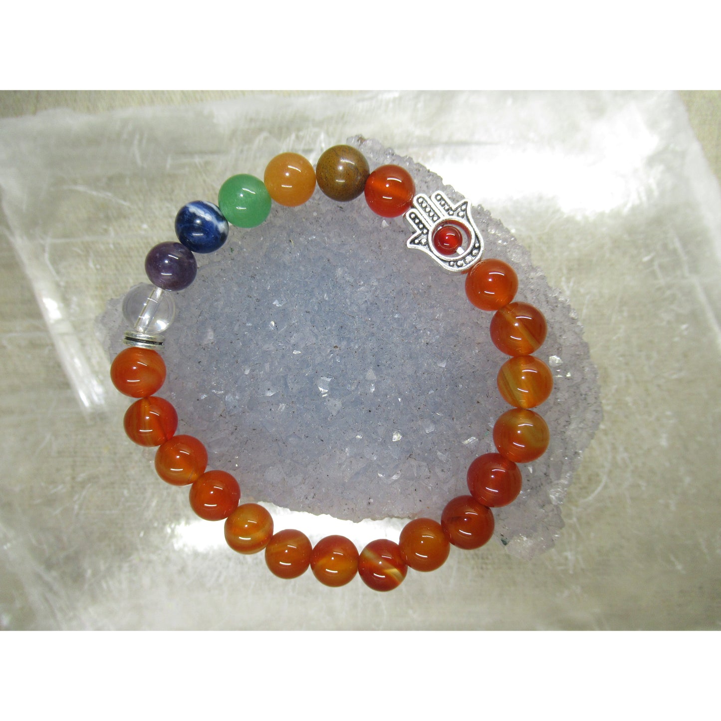 Carnelian Bracelet 8mm Hamsa 7 Chakra Orange
