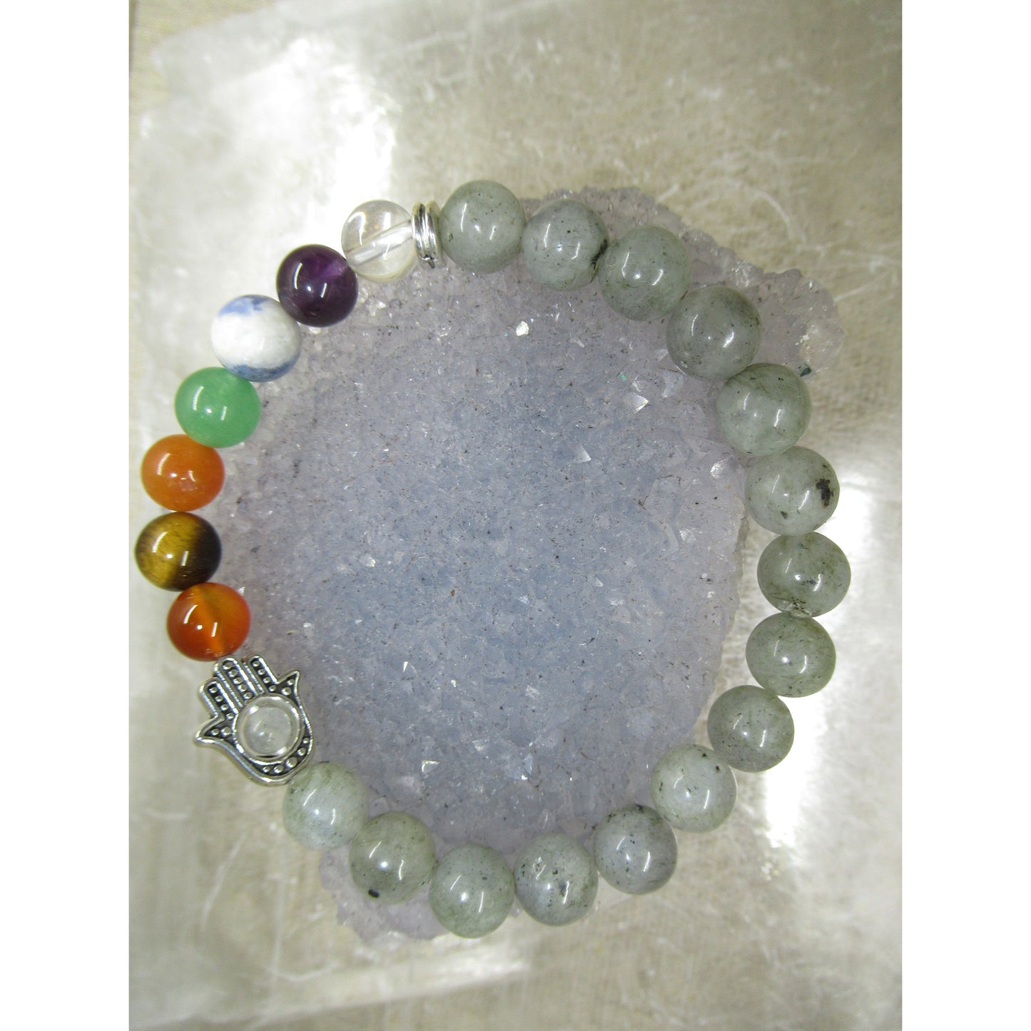 Labradorite Bracelet 8mm Hamsa 7 Chakra Multi