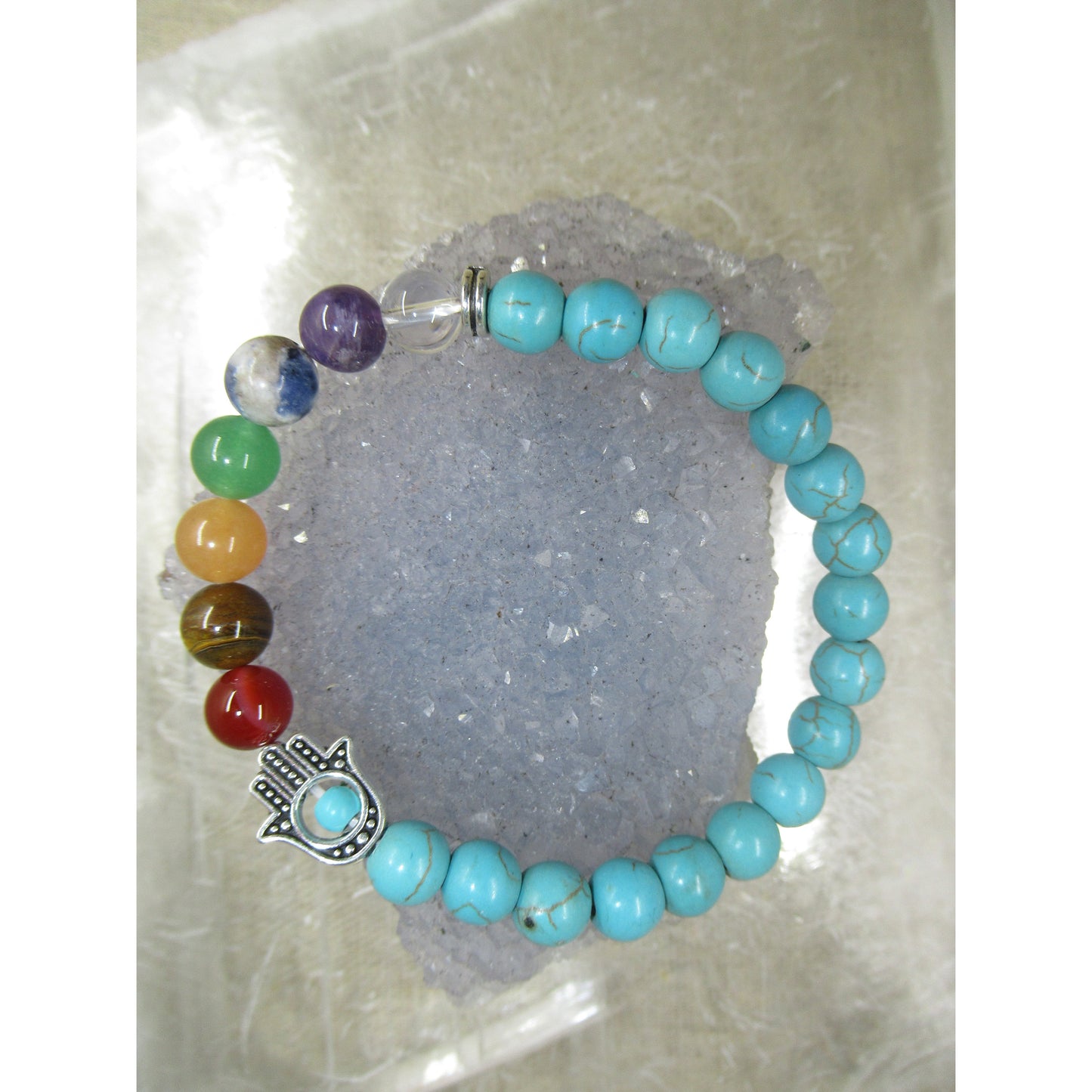 Blue Howlite Bracelet 8mm Hamsa 7 Chakra Blue