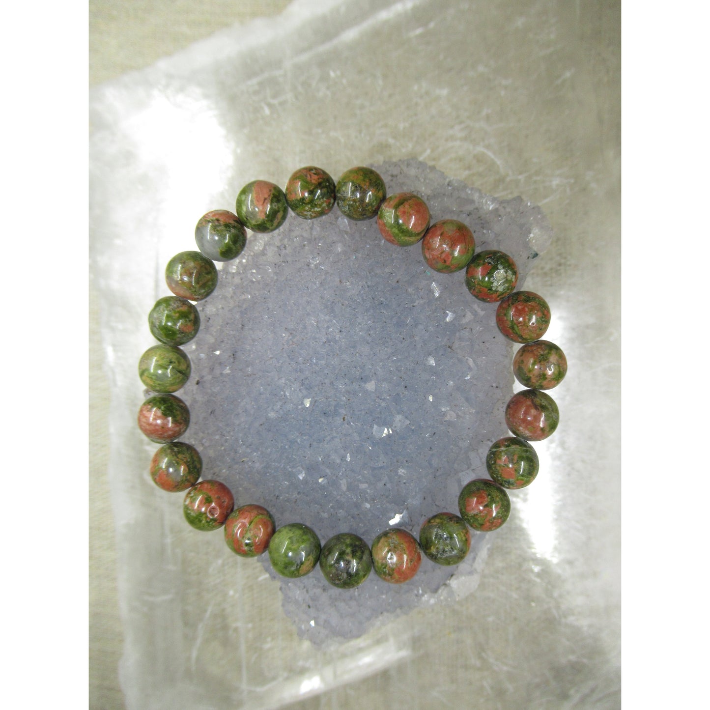 Unakite Bracelet 8mm Beaded Green Orange