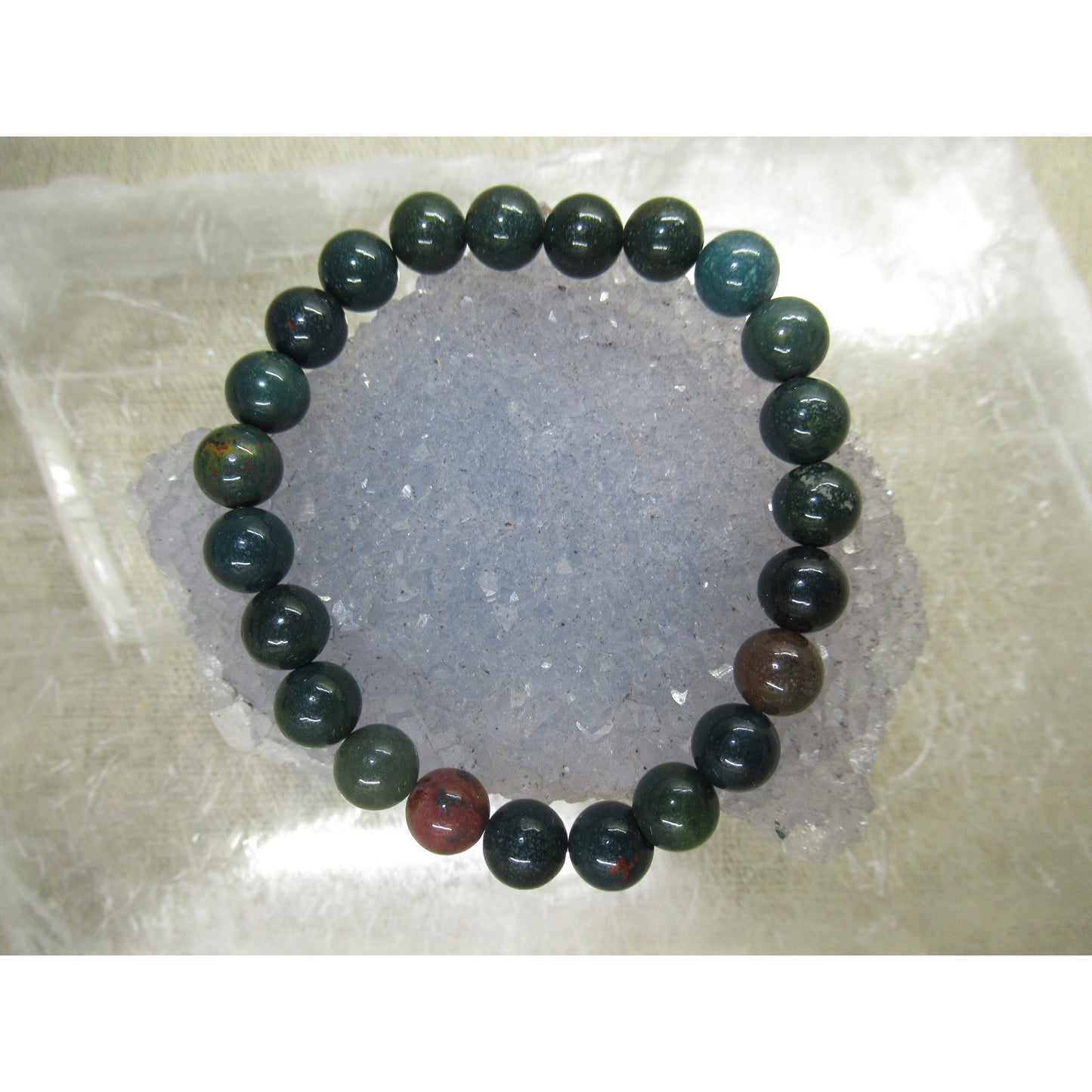 Bloodstone Jasper Bracelet 8mm Beaded Green Red