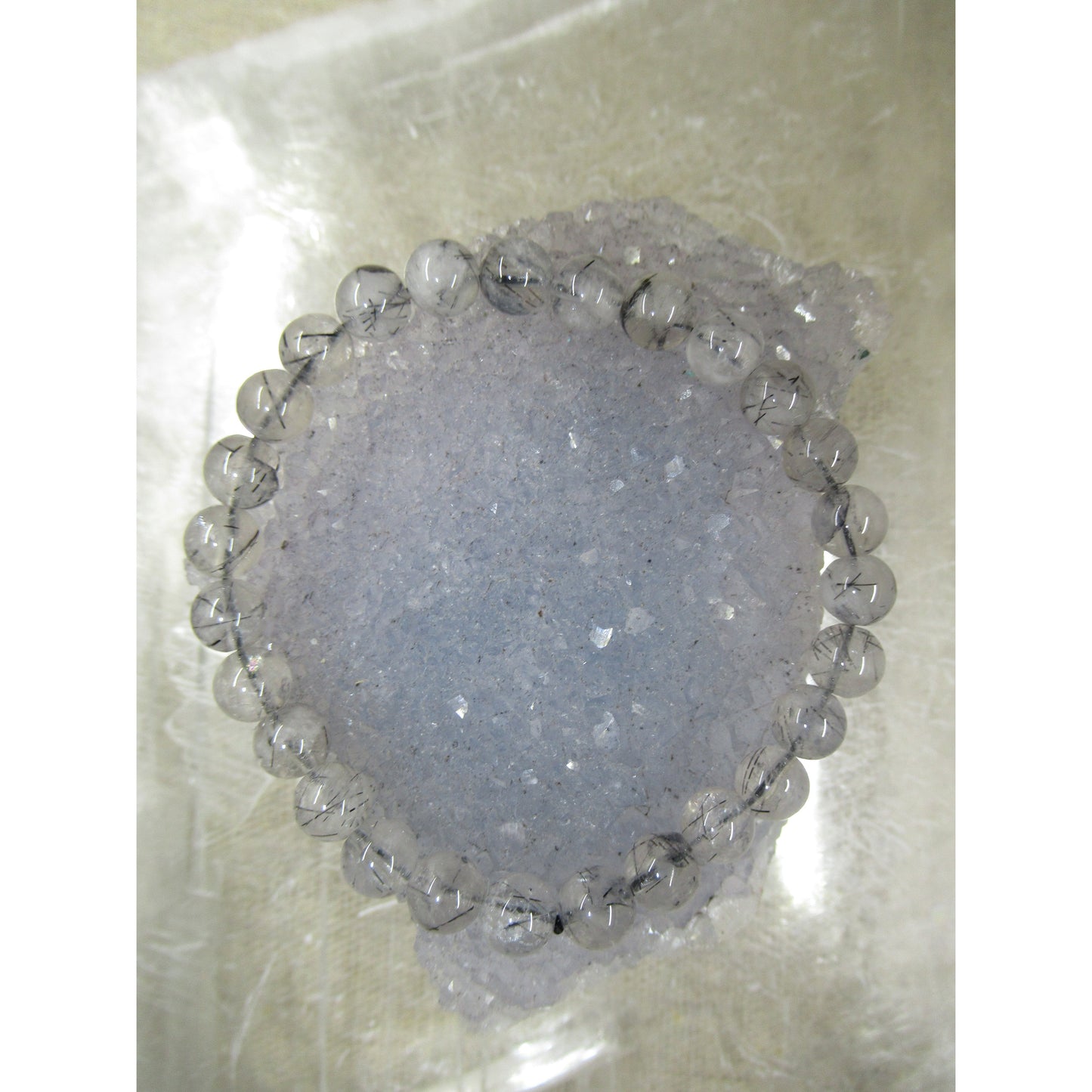 Tourmalated Quartz Bracelet 7mm Beaded Clear Black