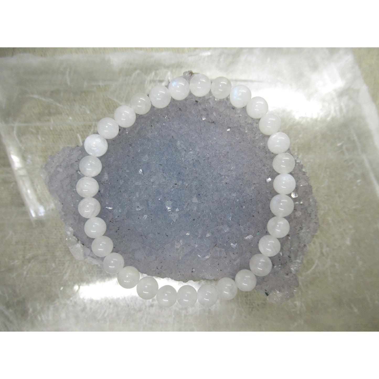 Rainbow Moonstone Bracelet 6mm Beaded White Blue