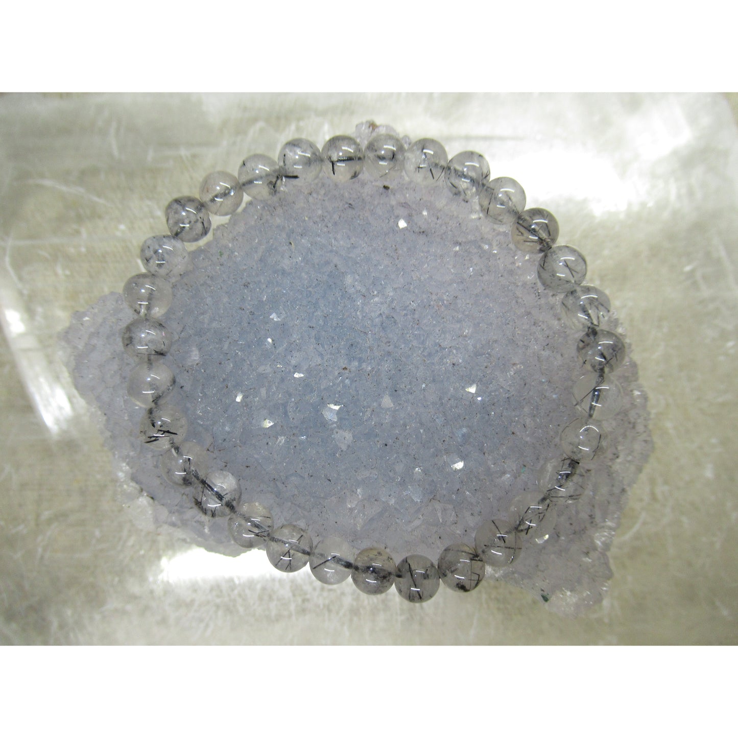 Tourmalated Quartz Bracelet 6mm Beaded Clear Black