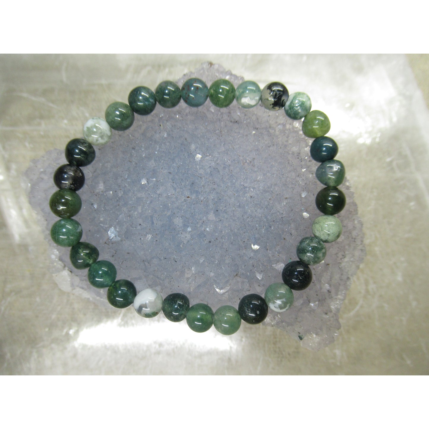 Ocean Grass Agate Bracelet 6mm Beaded Green White