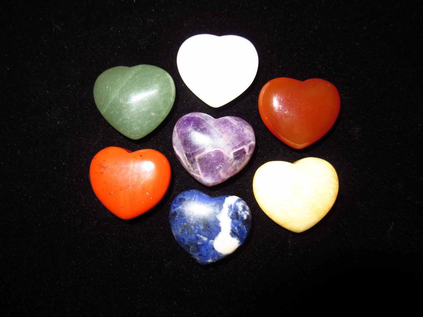 Chakra 7 pc Heart Stone Set Polished Multi Color 1.5 x 1.5