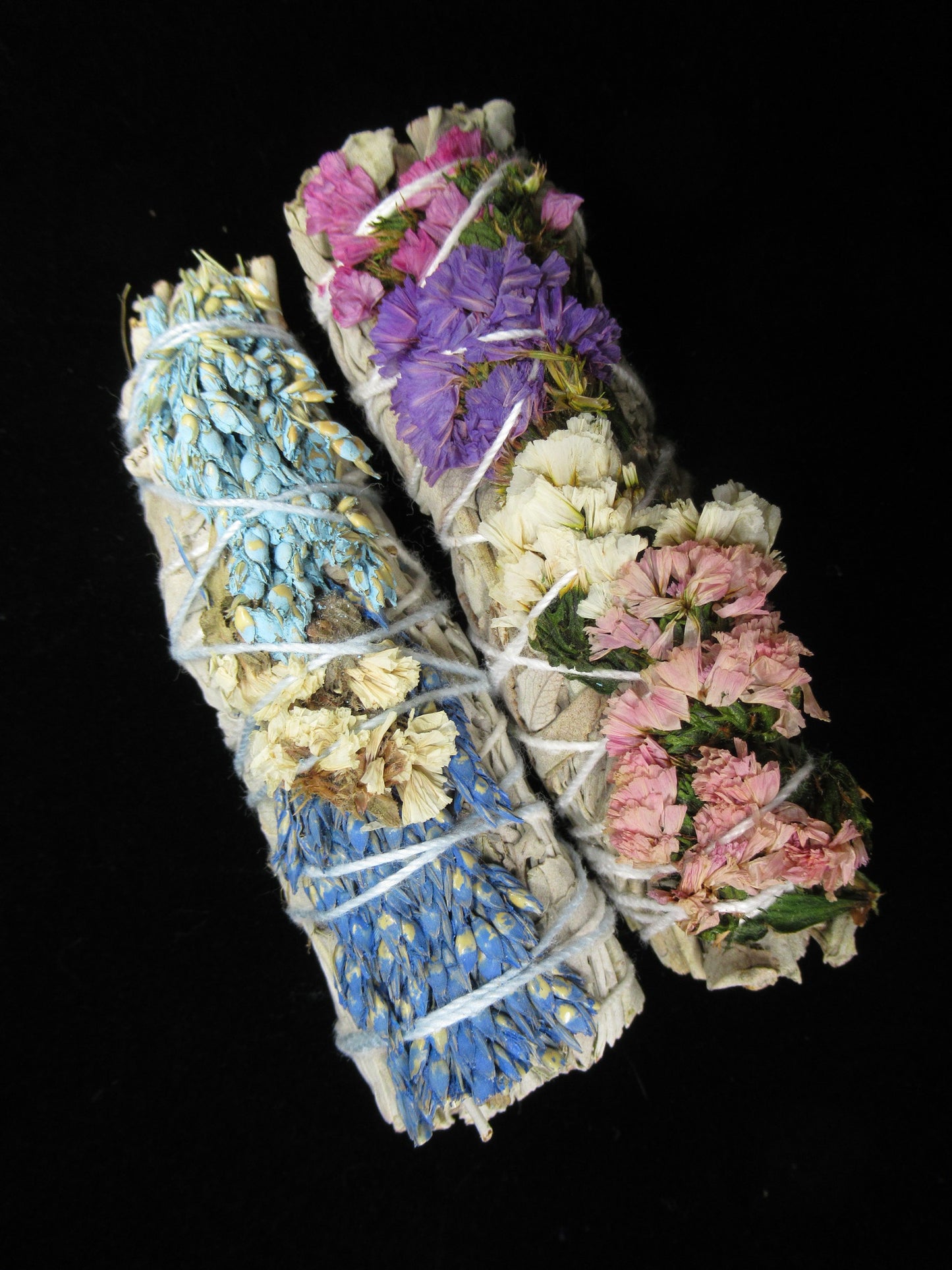 White Sage With Flowers Set of Two 4 inch Smudge Sticks 4 x 1.5