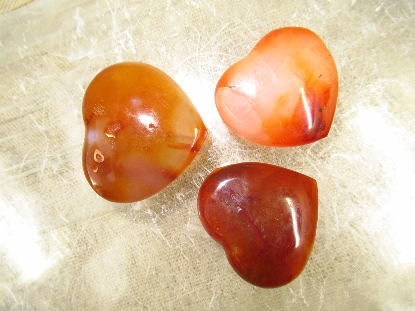 Carnelian Set of 3 Small Heart Polished Orange 1.5x1.5- 2x2