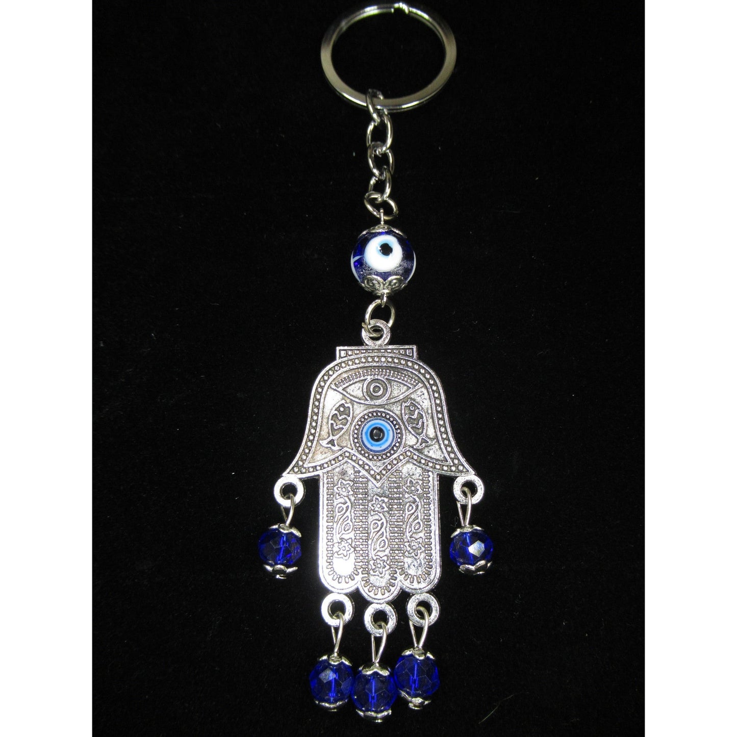 Evil Eye Key Chain Hamsa Blue Beads 4 X 2