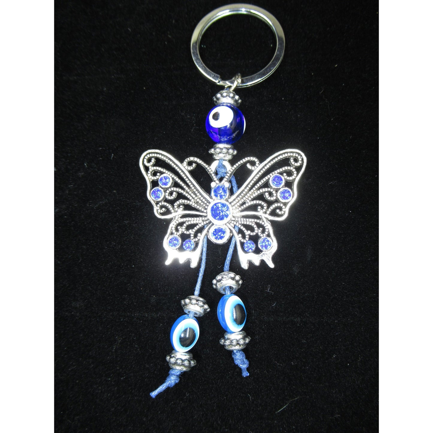 Evil Eye Key Chain Butterfly Blue Beads 4 X 2