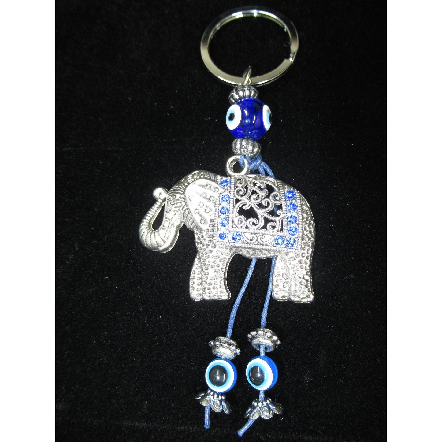 Evil Eye Key Chain Elephant Blue Beads 4 X 2