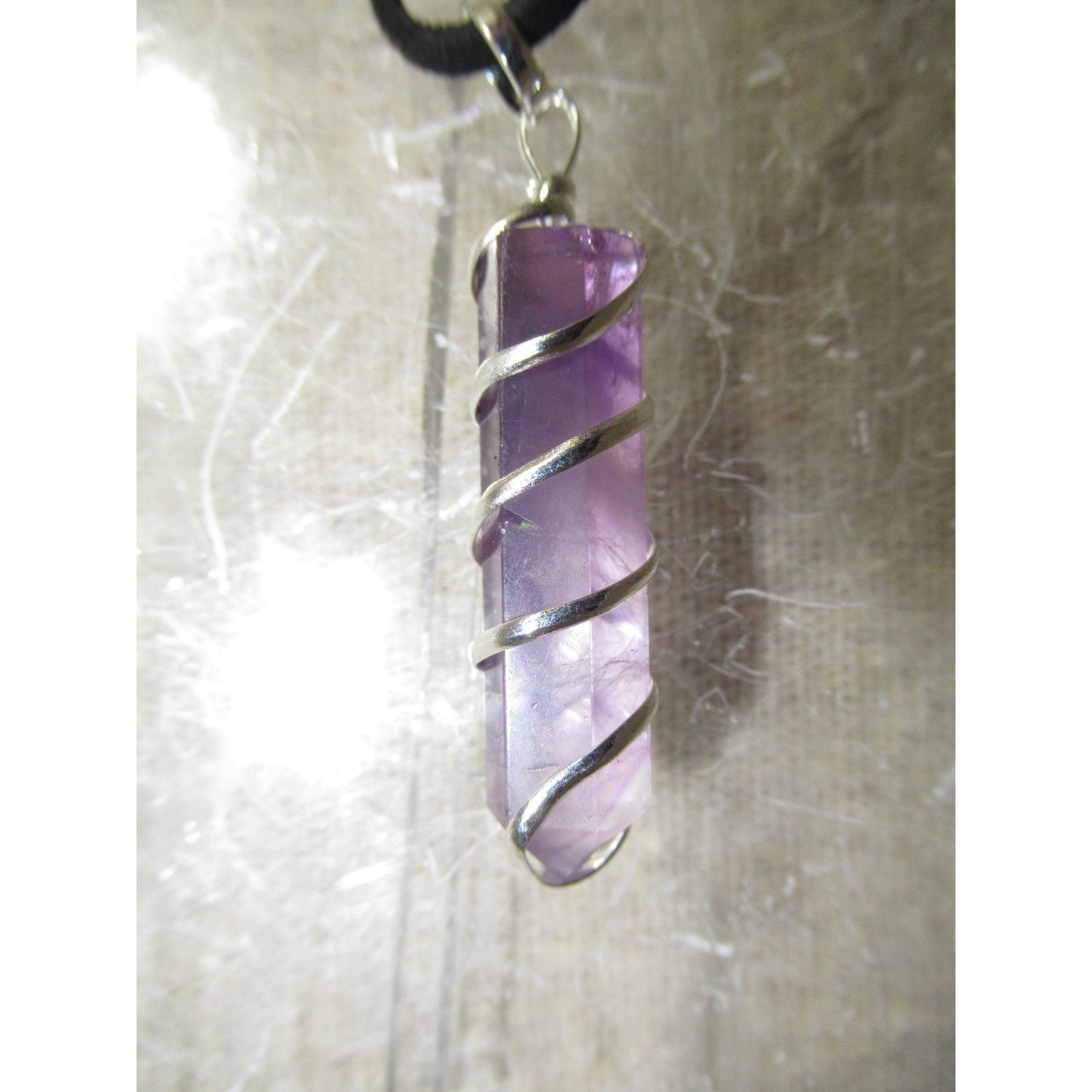 Amethyst Pendant Coil Wrap Purple 1.5 X 0.5