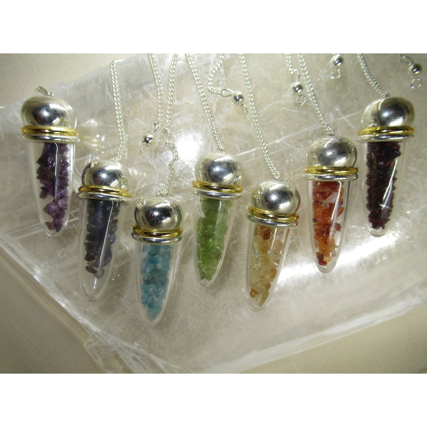 Chakra 7 Pendelum Box Set Pebbles Multi Color 2 X 3/4 Inches