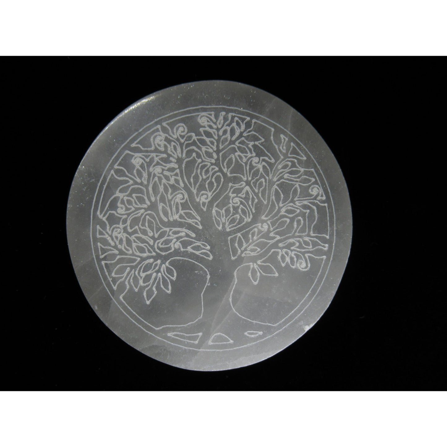 Selenite Tree of Life Charging Plate Polished White 3 X 3 X 0.5