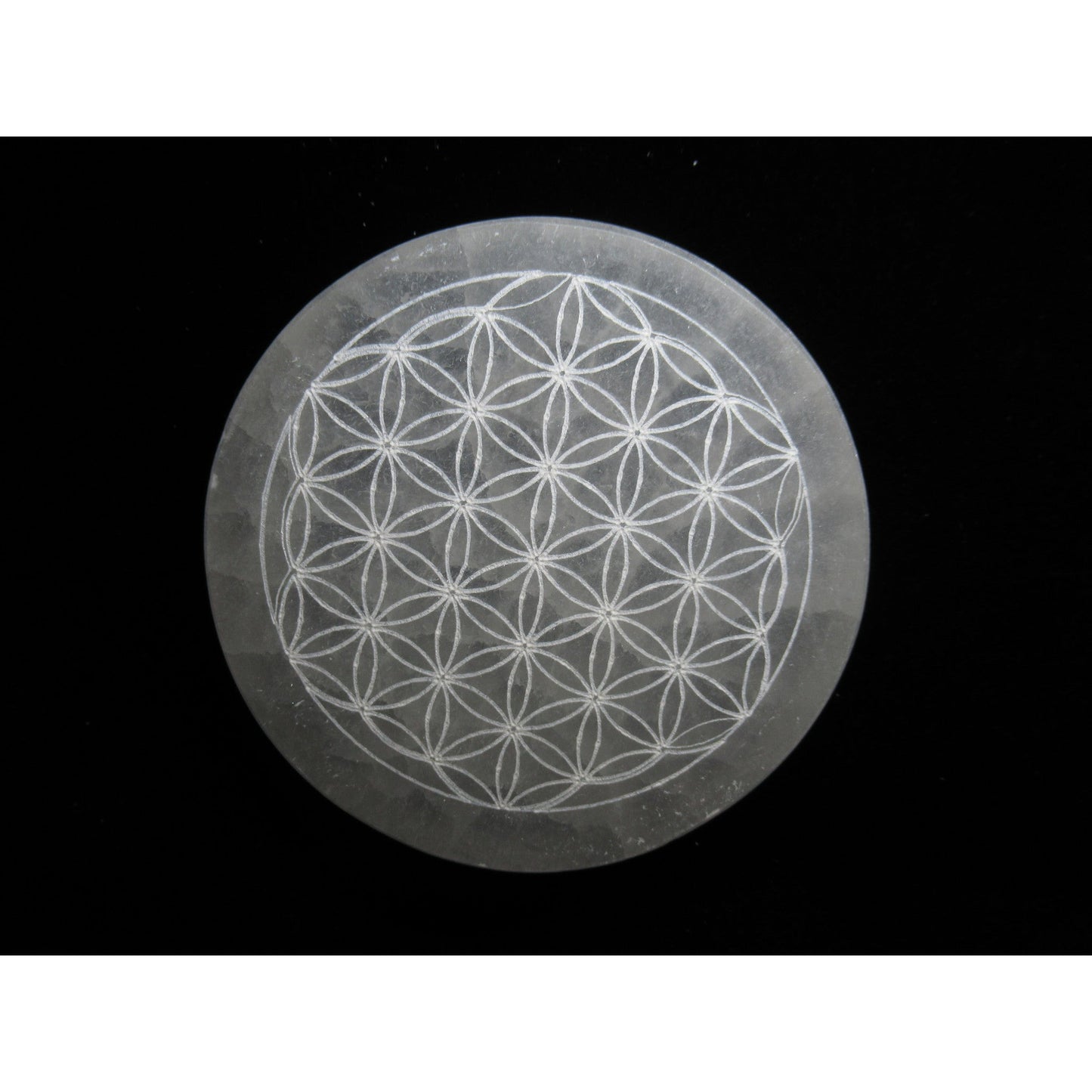 Selenite Medium Flower of Life charging Plate Polished White 4x4 X .75