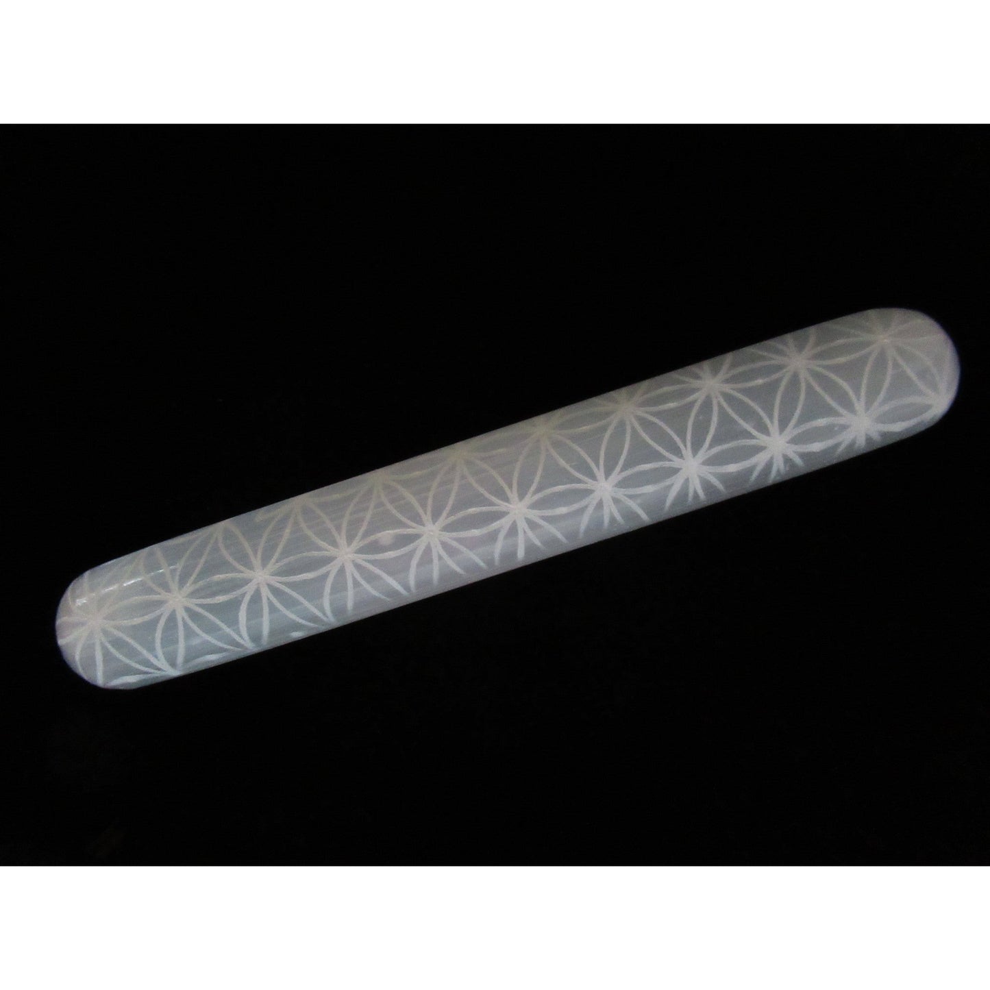 Selenite Large Wand Flower of Life Print Polished White 6 X 1