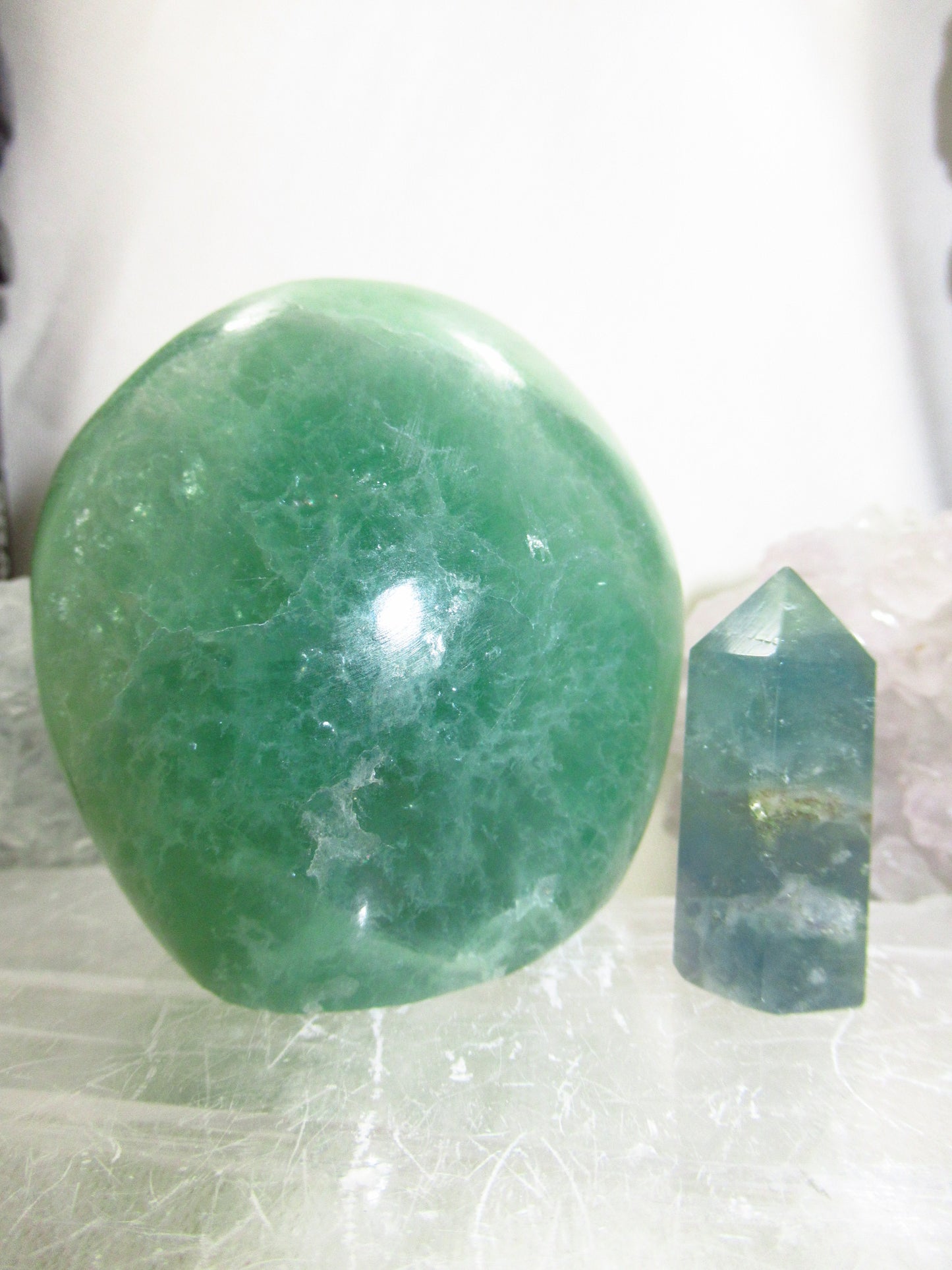 Green Fluorite Freeform with Mini Tower Polished Green 2.5x3x1.5 Tower 1.5x0.5