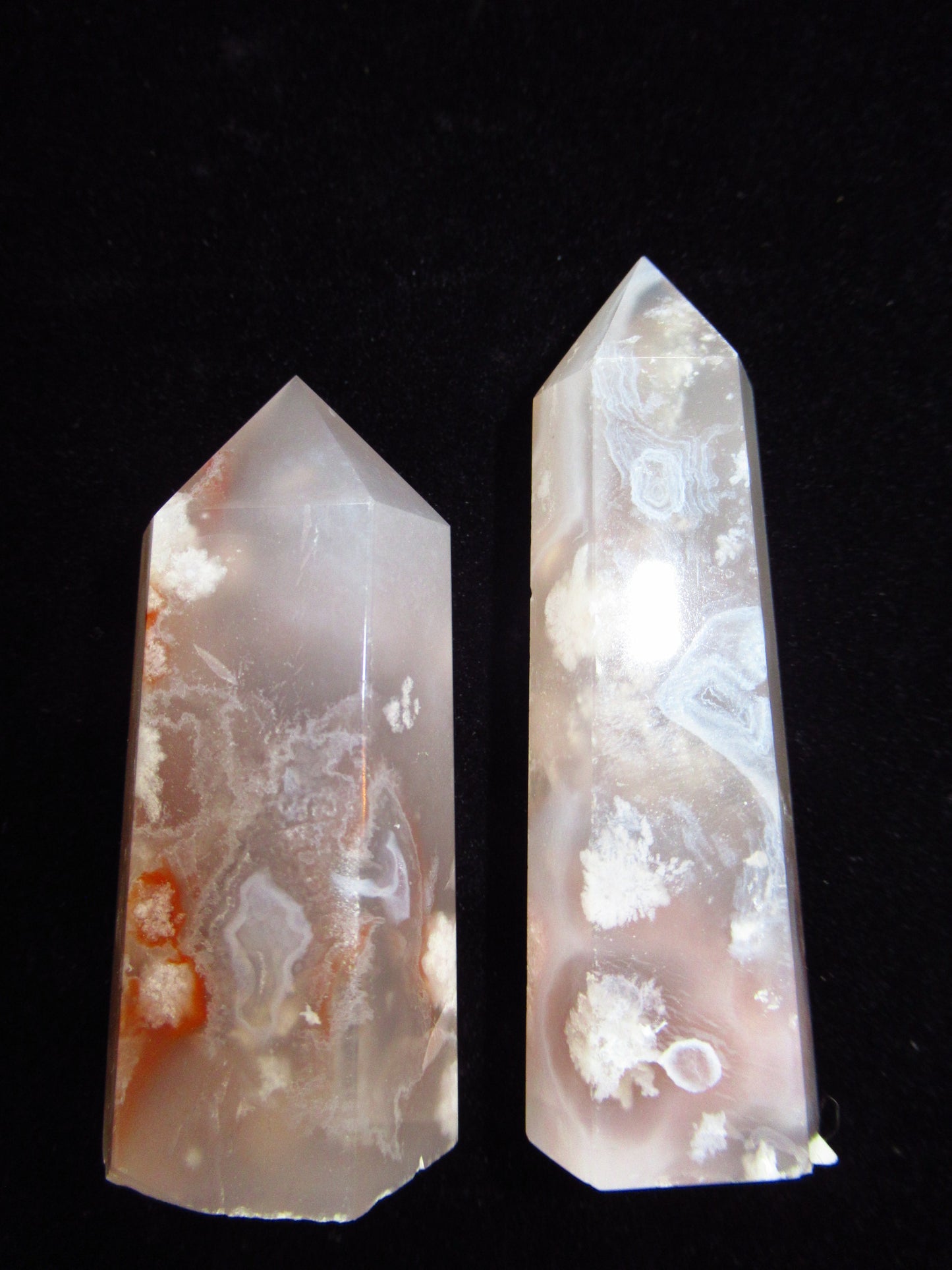 Pink Flower Agate Medium Tower Set of 2 Polished Pink White 2.75x.75 & 2.5x1