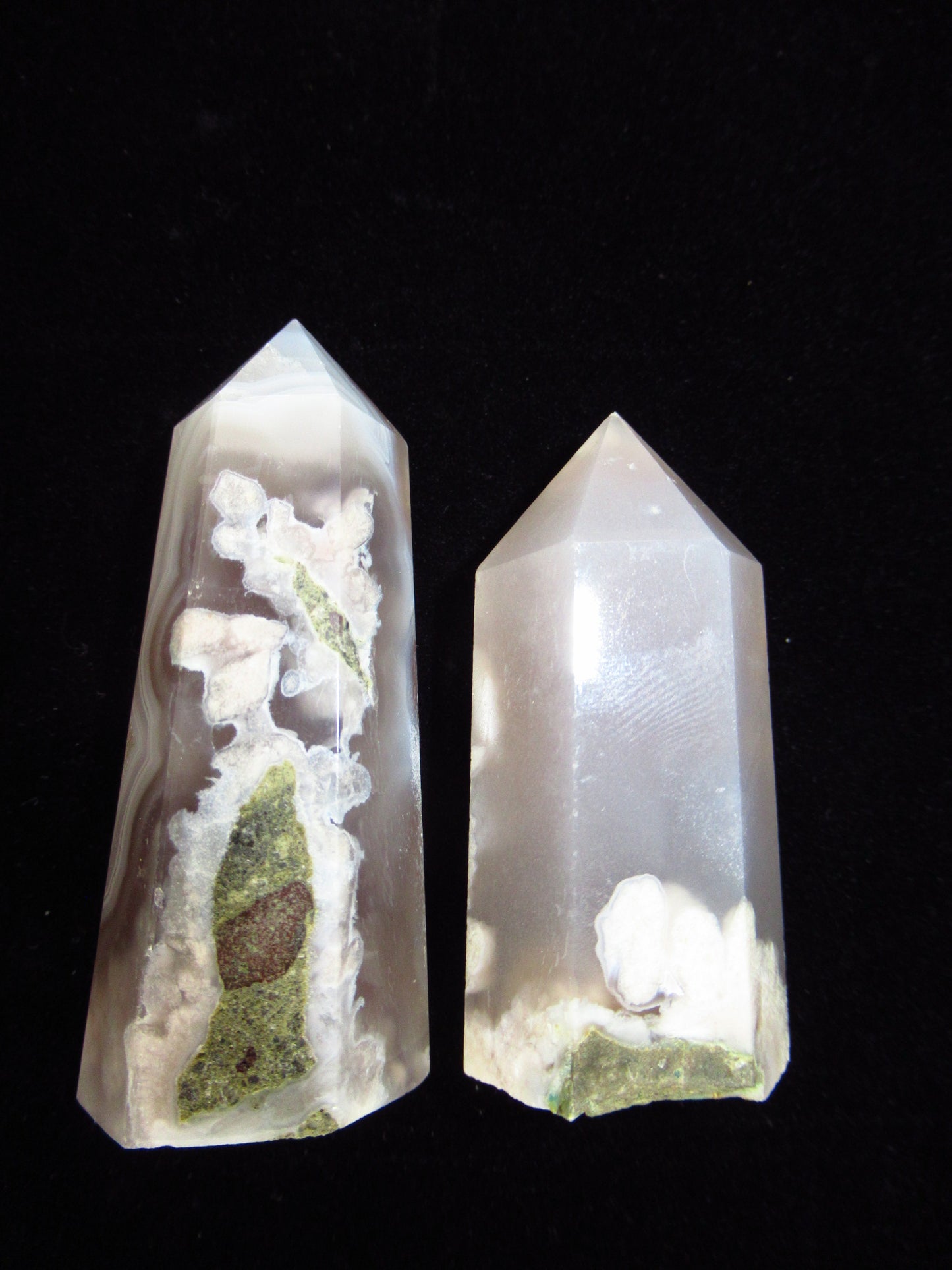 Flower Agate Medium Tower Set of 2 Polished Yellow White 3x1 & 2.5x1