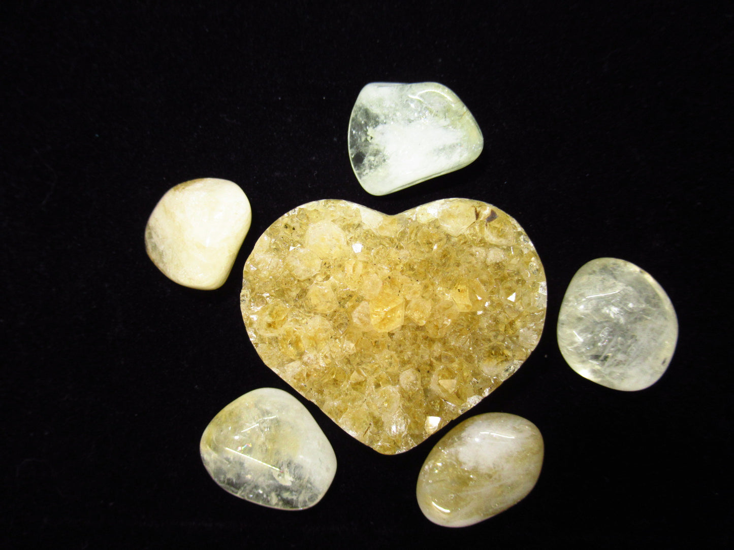Citrine & Druzy Quartz Heart with 5 Small Stones Raw Tumbled Yellow