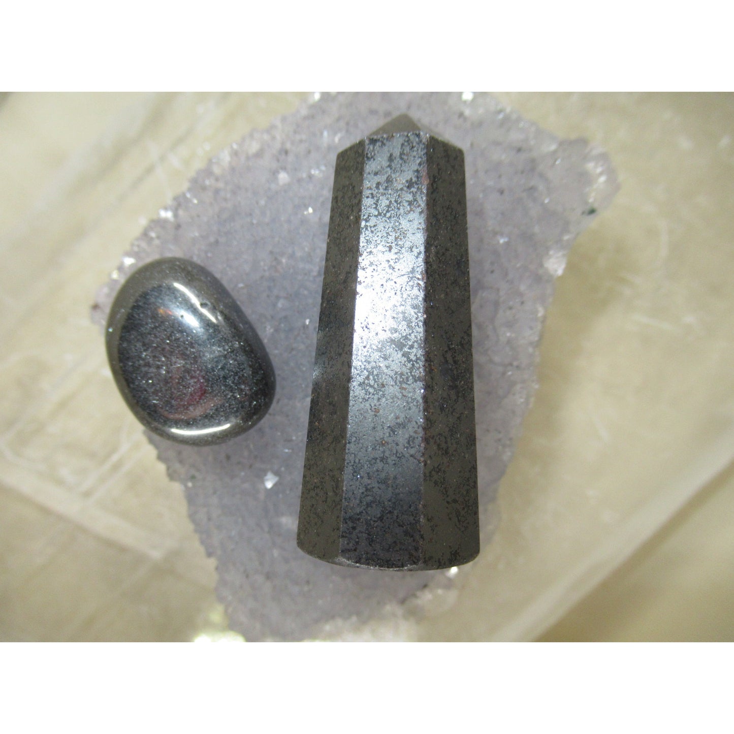 Hematite Small Tower w Stone Polished Black 1.5 to 2 Tall X .5 to .75
