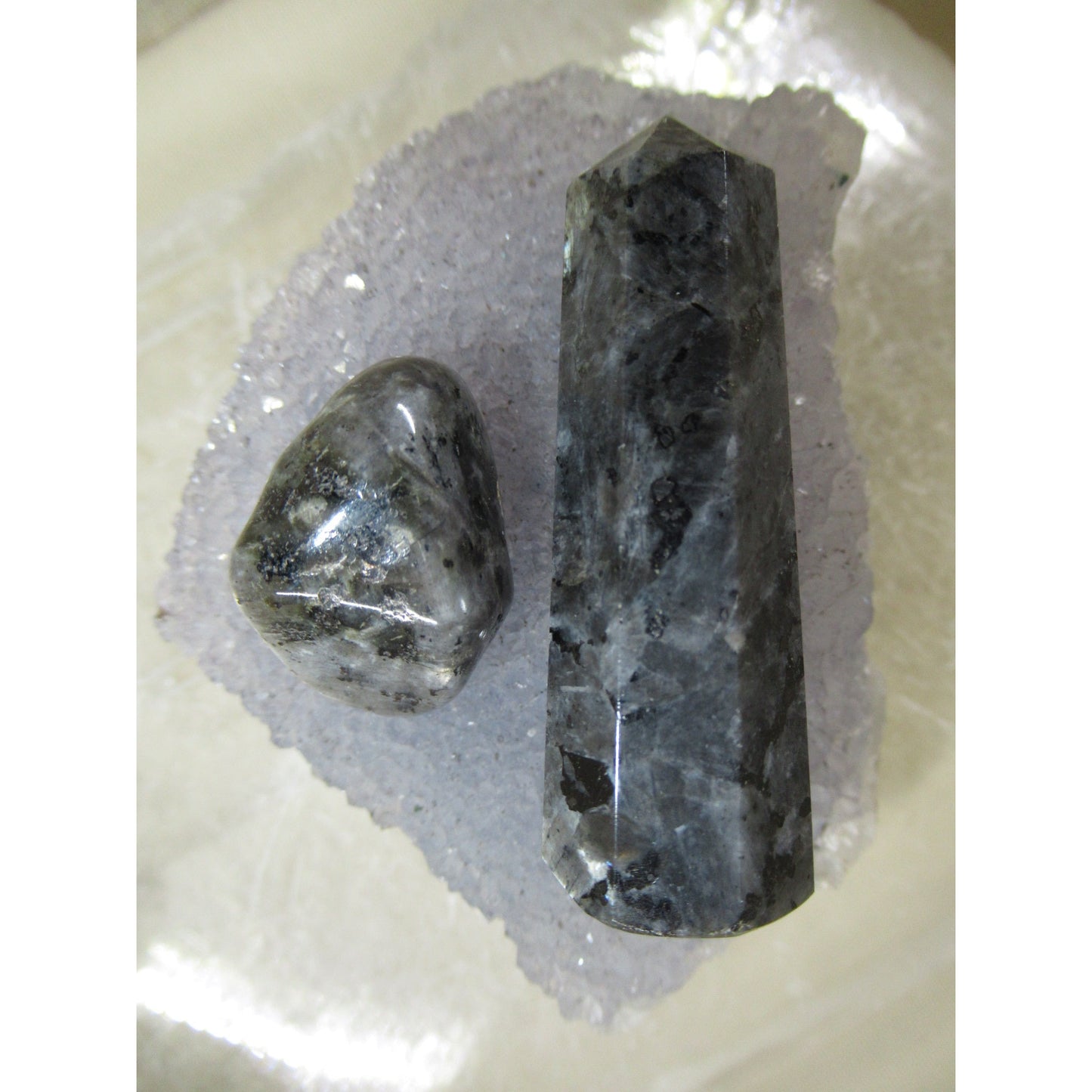Larvikite Small Tower w Stone Polished Black Grey 1.5 to 2 Tall X .5 to .75