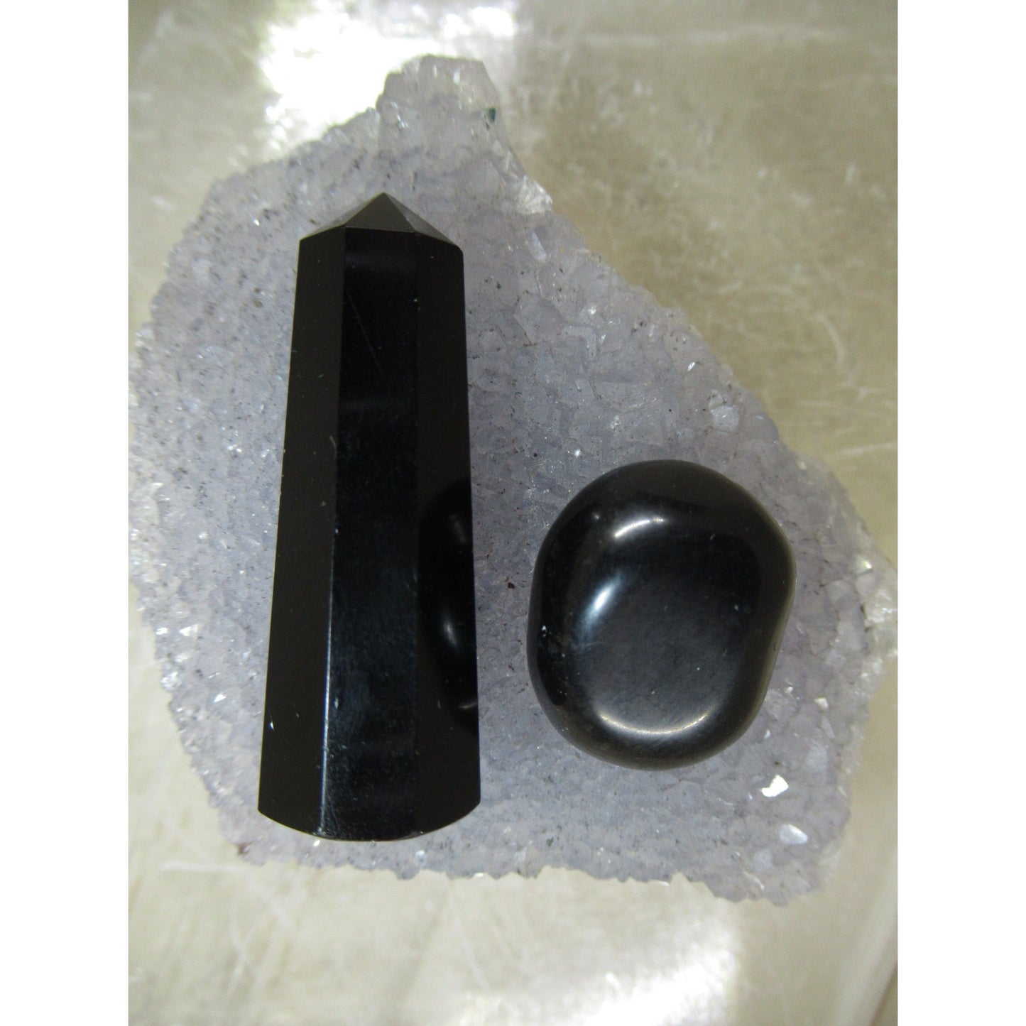 Obsidian Small Tower w Stone Polished Black 1.5 to 2 Tall X .5 to .75