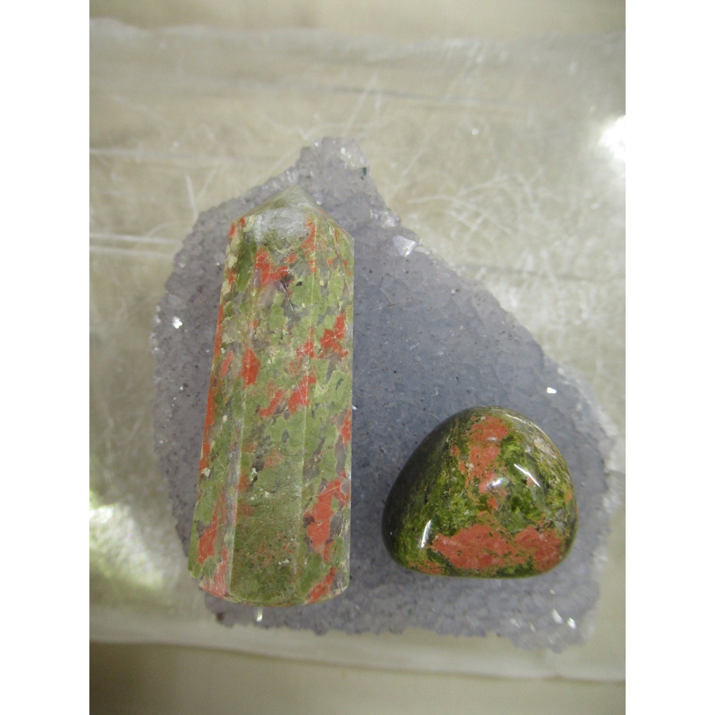 Unakite Small Tower w Stone Polished Green Orange 1.5 to 2 Tall X .5 to .75