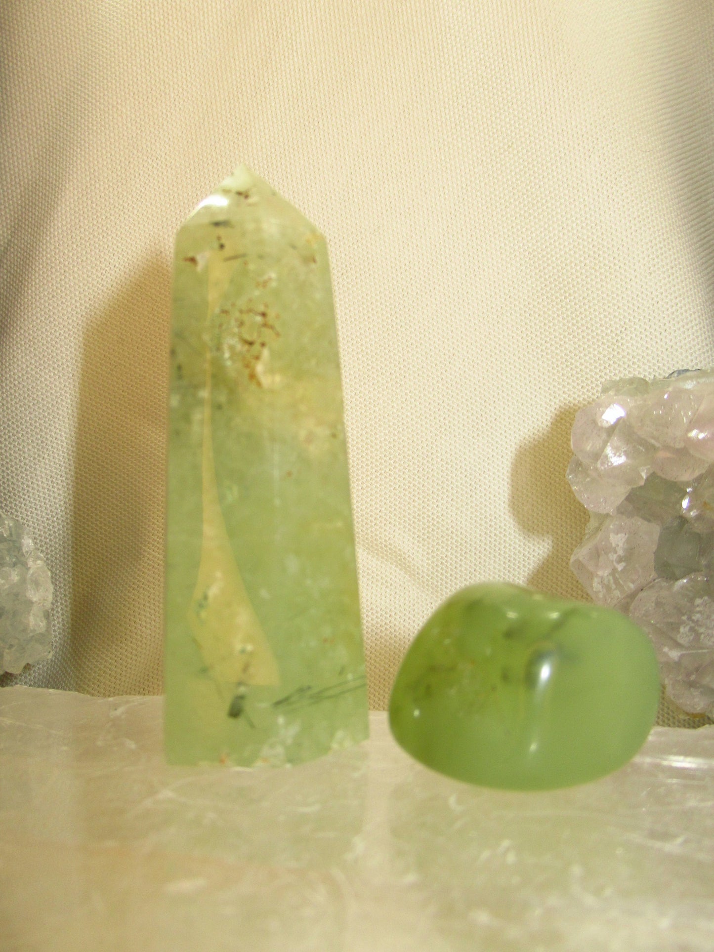 Prehnite Medium Tower W Tumbled Stone Polished Light Green 3x1