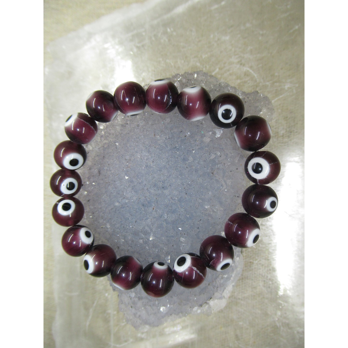 Evil Eye Bracelet 8mm Glass Beads Purple