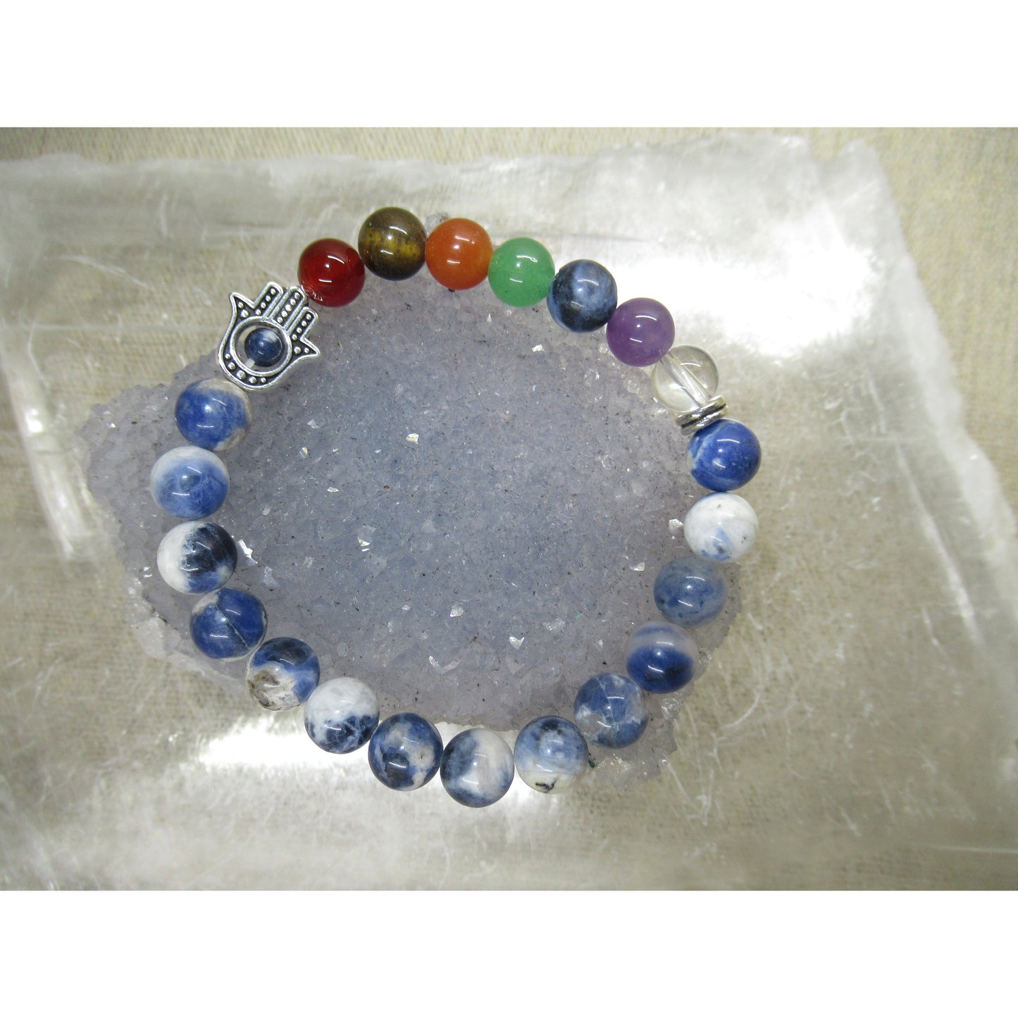 Sodalite Bracelet 8mm Hamsa 7 Chakra Blue