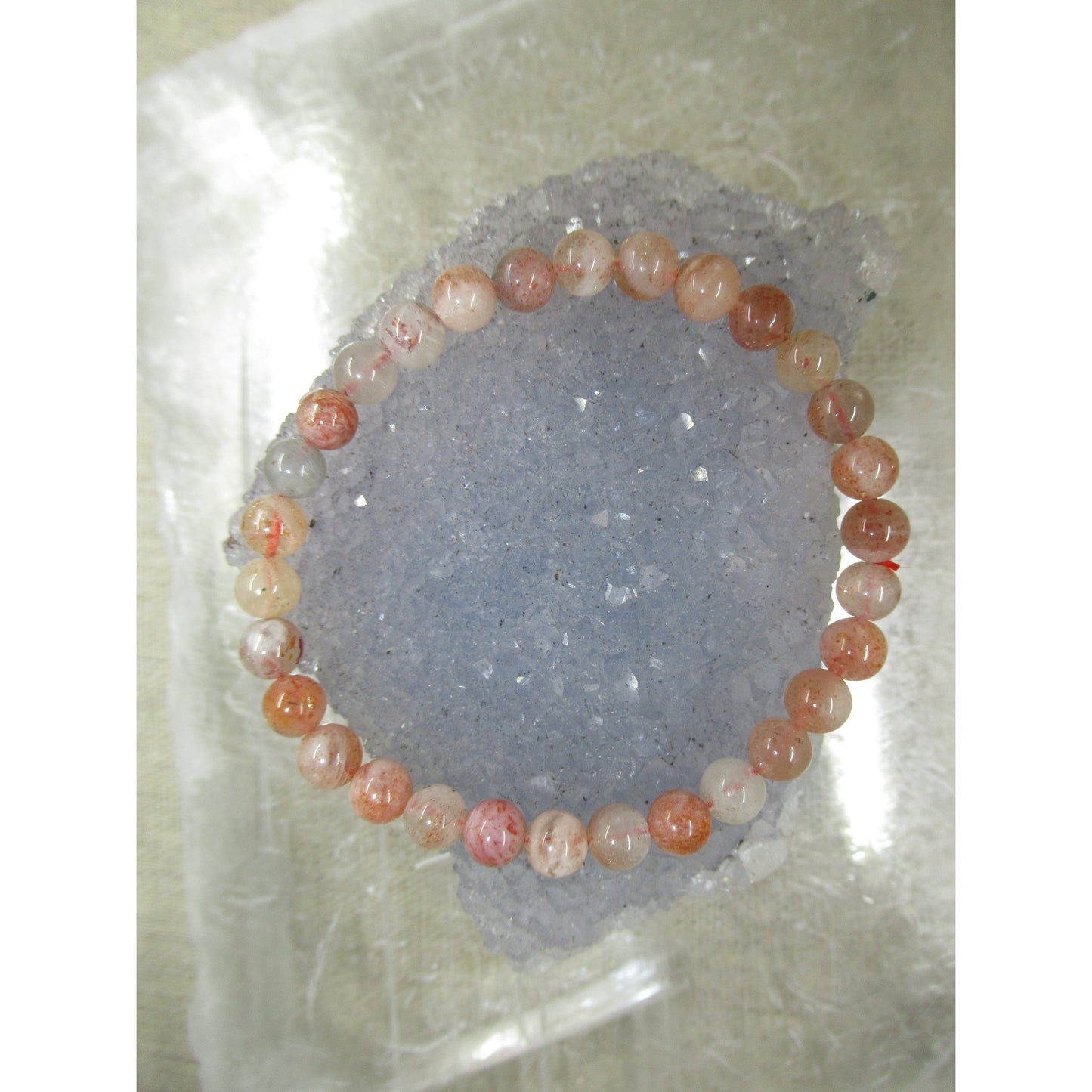 Sunstone Bracelet 6mm Beaded Orange White