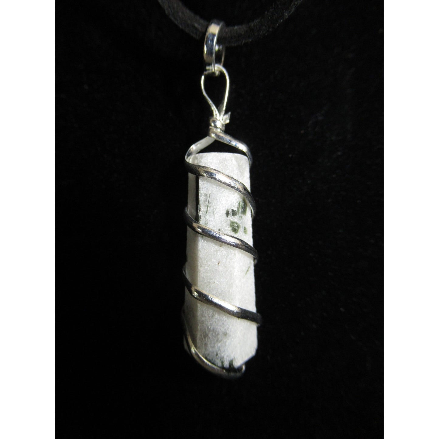 Rainbow Moonstone W Black Tourmaline Pendant Coil Wrap White Black 1.5 X 0.5
